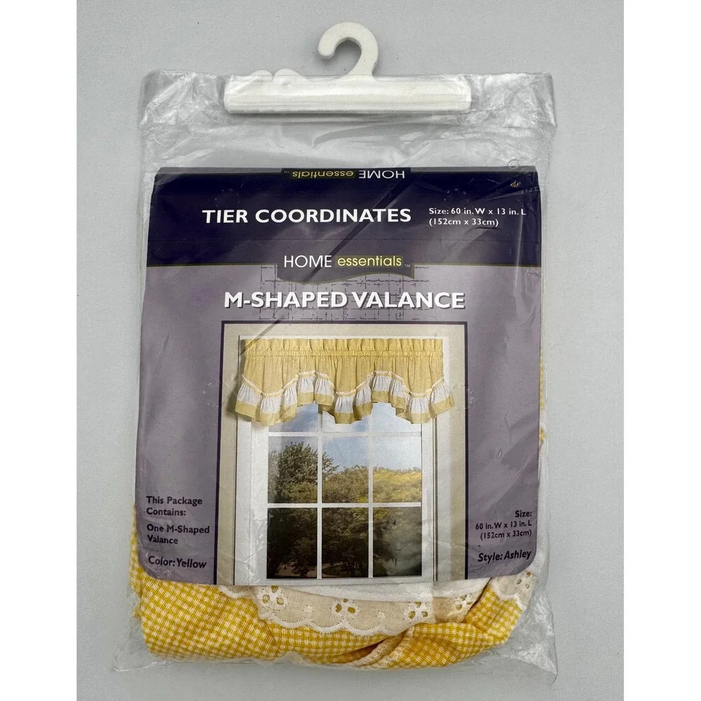 Vtg Home Essentials Yellow Check Ashley M-Valance 60x13 Cottagecore Farmhouse